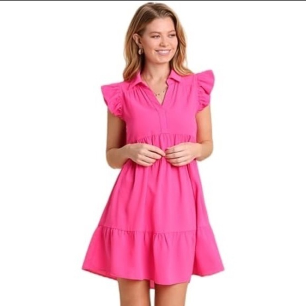 Umgee Women’s Tiered Flutter Sleeve Dress | S